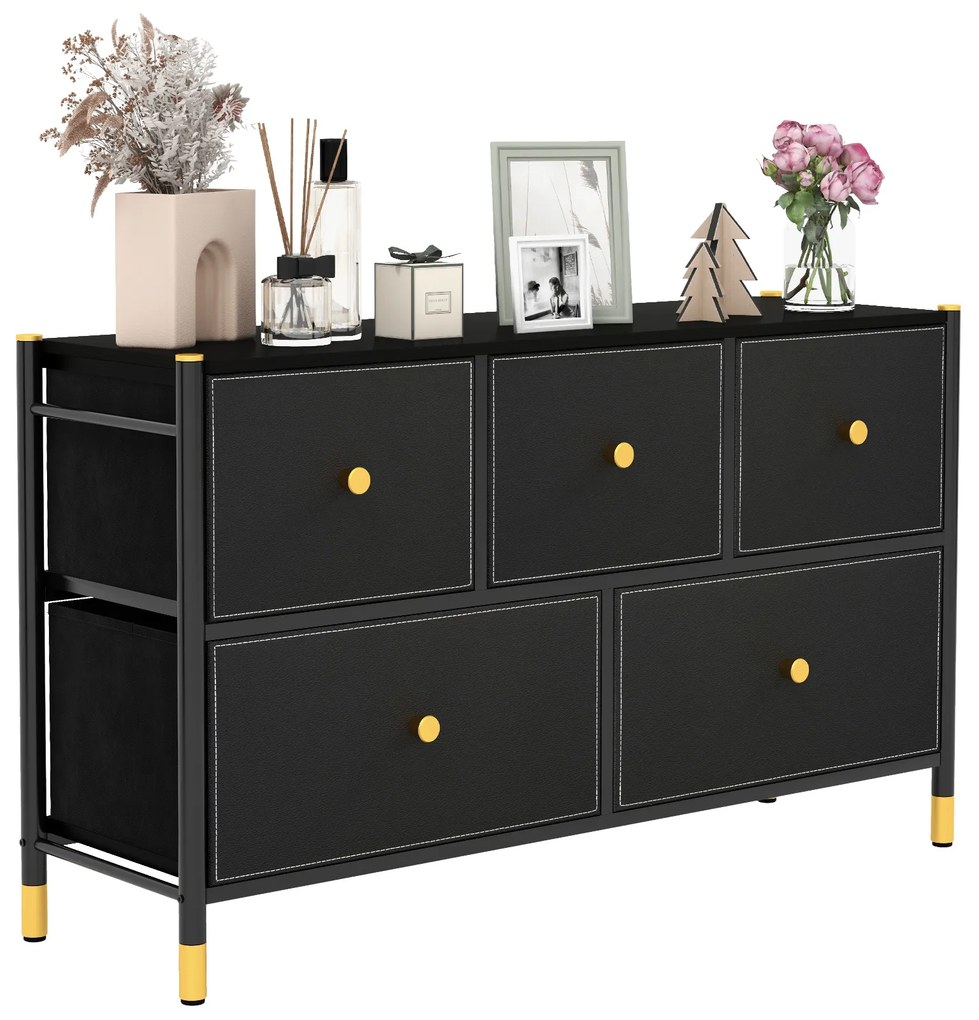 Organizador de armazenamento de cômoda de chão com 5/6/8 gavetas com compartimentos de tecido e estrutura de metal - 6 gavetas