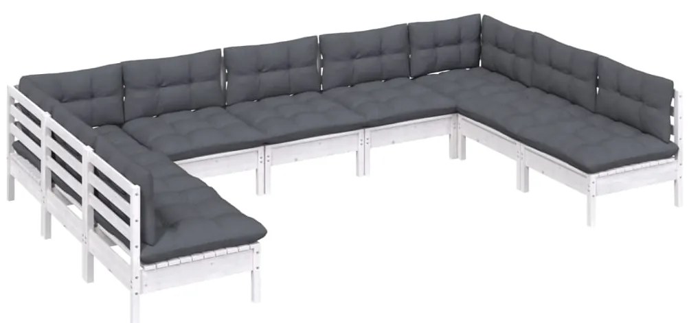 9 pcs conj. lounge de jardim c/ almofadões pinho maciço branco
