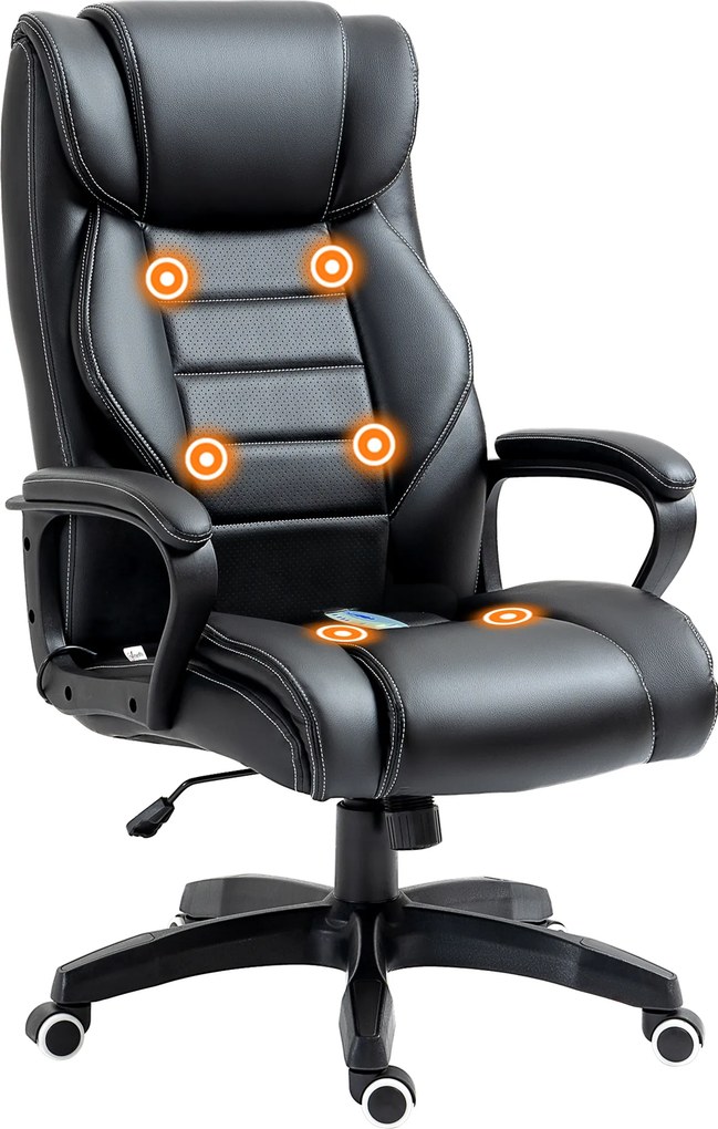 Cadeira de escritório com função de massagem, ergonómica de grande conforto, altura ajustável, encosto reclinável, revestimento sintético preto
