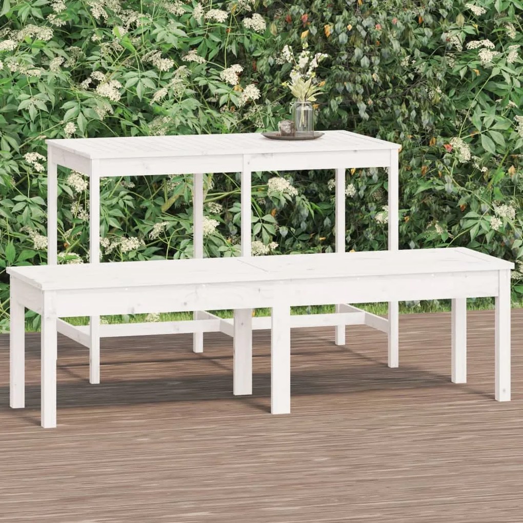 824012 vidaXL Banco de jardim c/ 2 lugares 159,5x44x45 cm pinho maciço branco