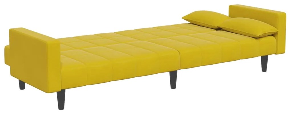 Sofá-cama 2 lugares c/ apoio de pés veludo amarelo