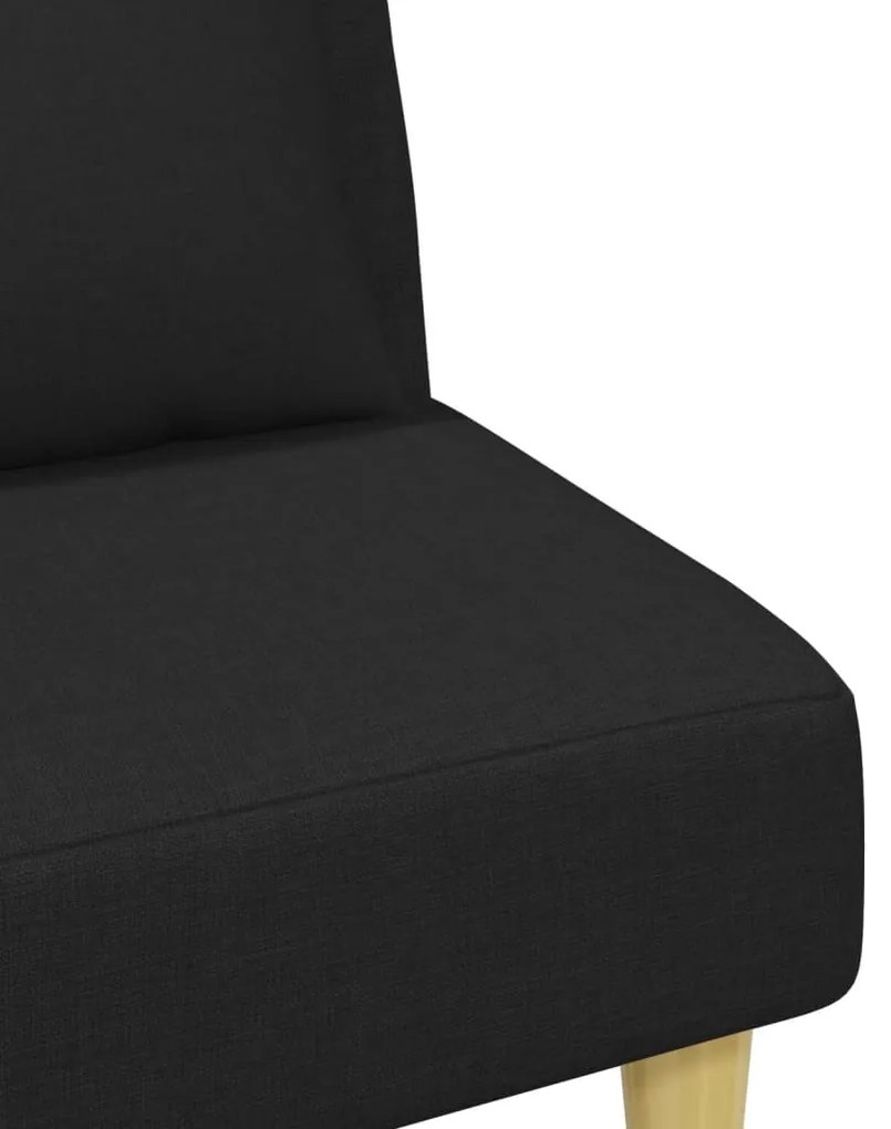 Sofá-cama 2 lugares c/ almofadas e apoio de pés tecido preto