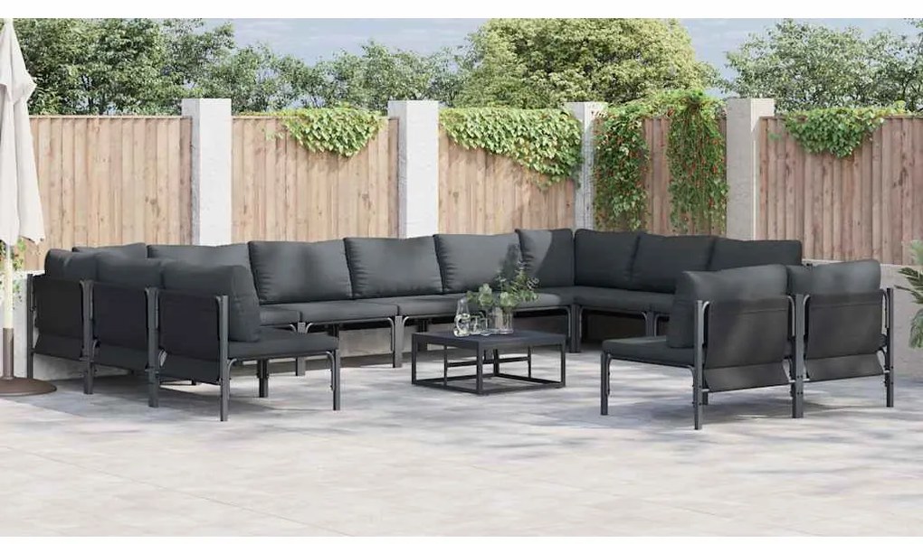 Conjunto de Sofá de Jardim 12 pcs Antracite Aço
