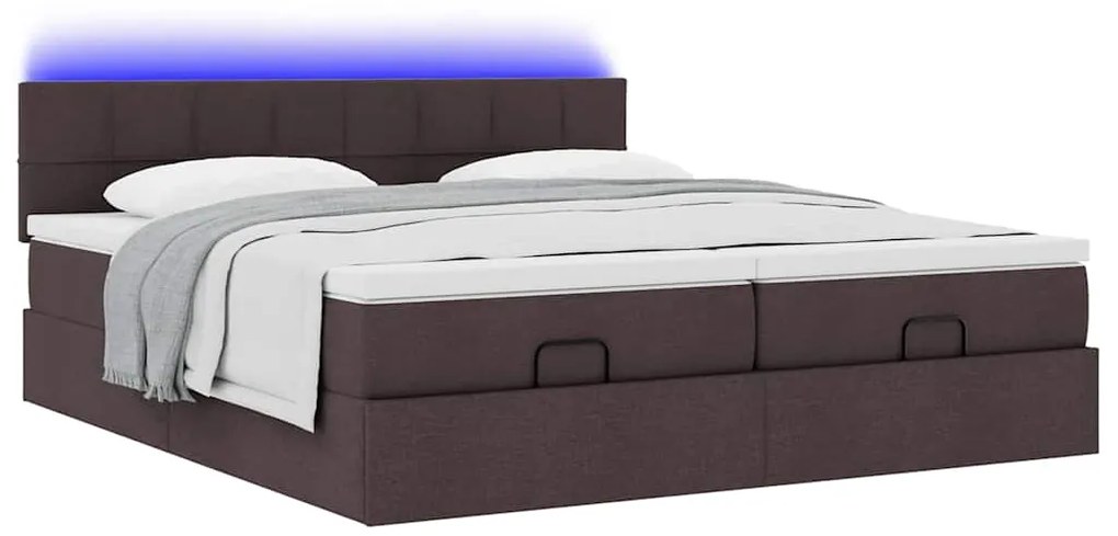 Estrutura de cama otomana com colchões tecido castanho escuro