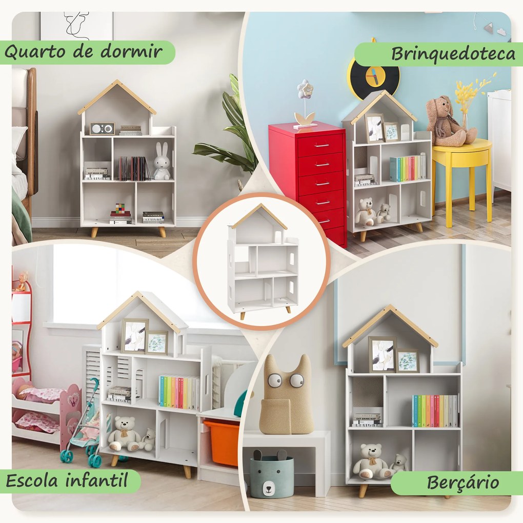 Estante para Crianças Organizador Infantil de 3 Níveis para Brinquedos 65x25x108,5 cm Branco