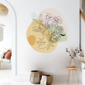 Mulher e flores em linha - autocolante de parede para o corredor