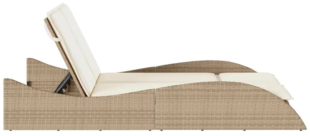 Espreguiçadeira com almofadões 114x205x73 cm vime PE bege