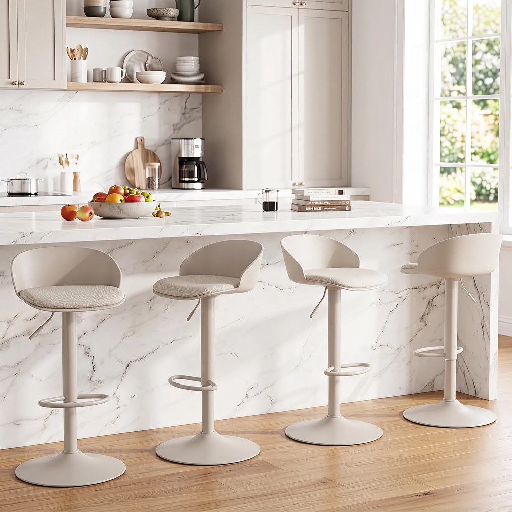 Conjunto de 2 Bancos de Bar Giratórios, 42 x 42 x 75-96,5 cm (MESA NÃO INCLUIDA), Altura Ajustável, Bege