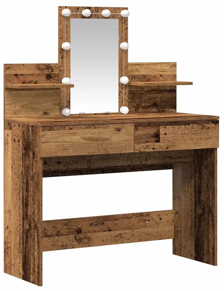 Mesa de Maquiagem com Espelho e Luzes LED Madeira Velha Madeira Recons