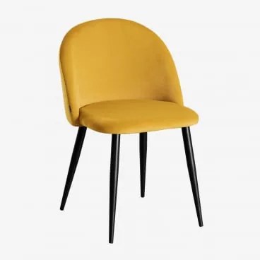 Pack De 4 Cadeiras De Jantar Em Veludo Kana Mostaza & Negro - Sklum