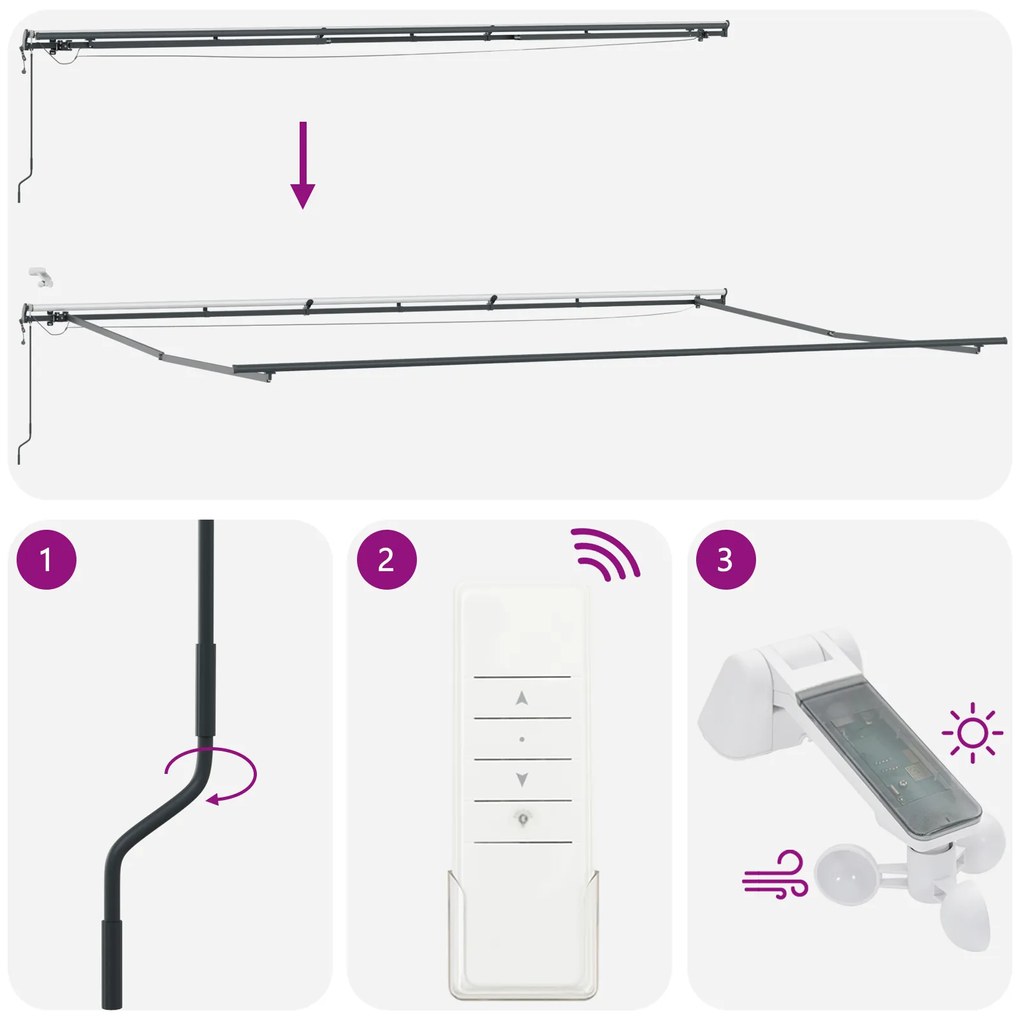 Toldo Retrátil Automático vidaXL com LED Cinzento-claro 600x300 cm