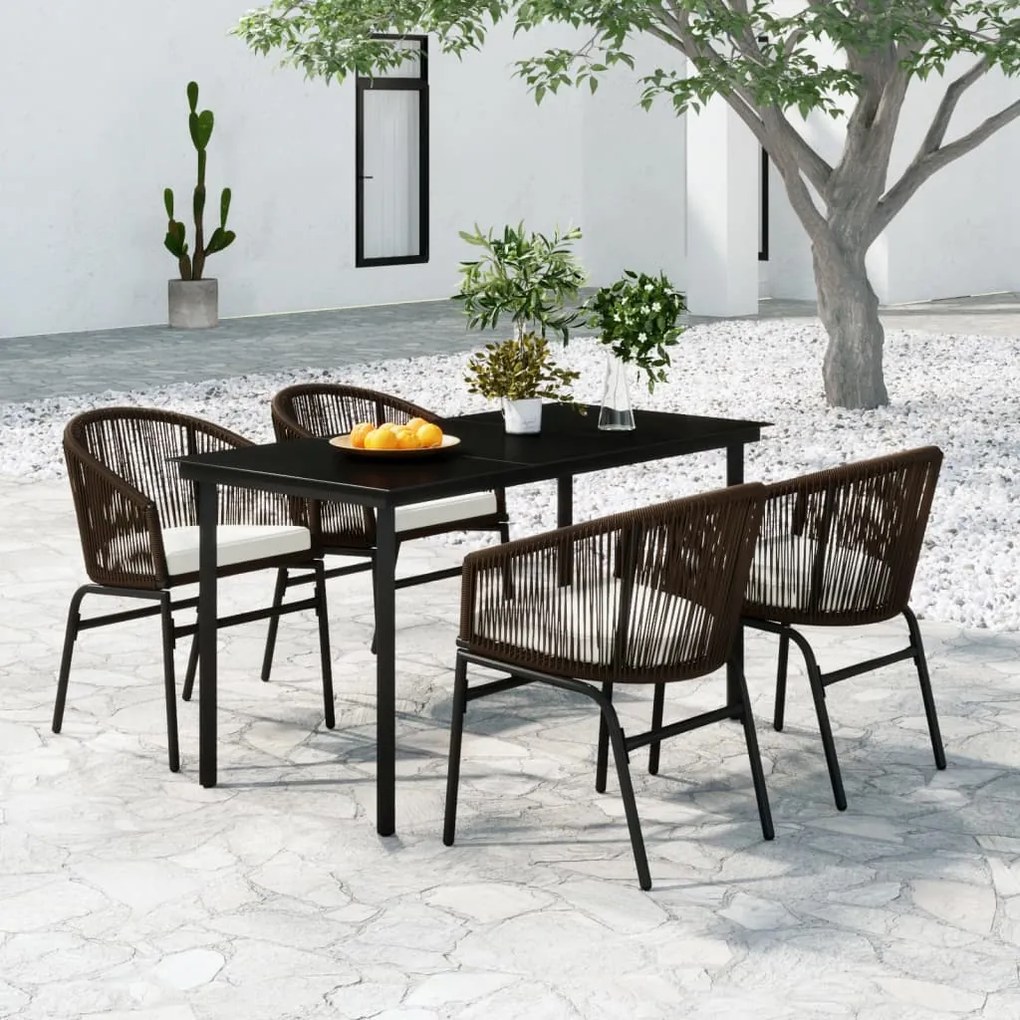 5 pcs conjunto de jantar para jardim castanho