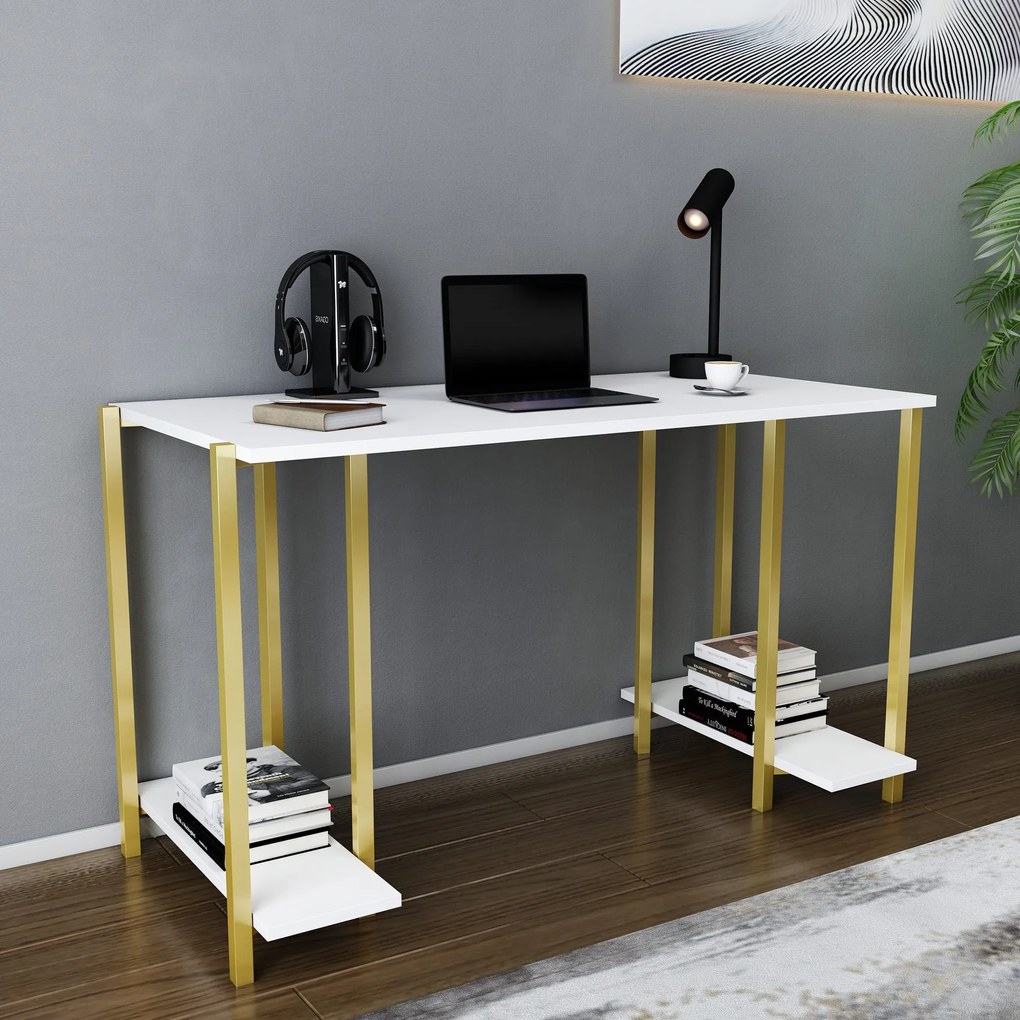 Secretária Academy – Branco Dourado – 125,2 x 60 x 73,8 cm
