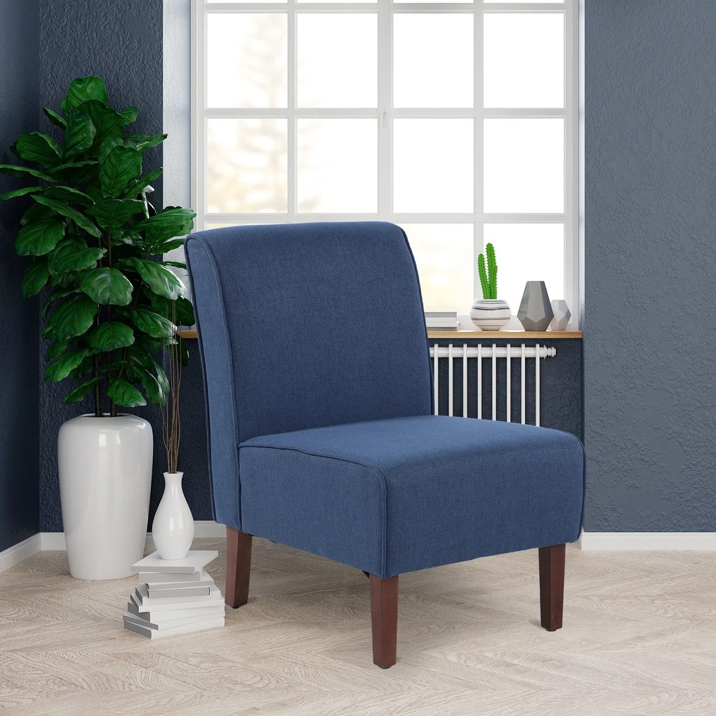 HOMCOM Poltrona de jantar Sala de estar sem braços Cadeira individual com assento acolchoado e pernas de madeira 57x76x83,5 cm Azul