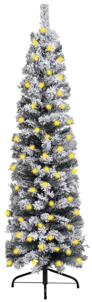 3077757 vidaXL Árvore de Natal fina com luzes LED e neve 210 cm PVC verde