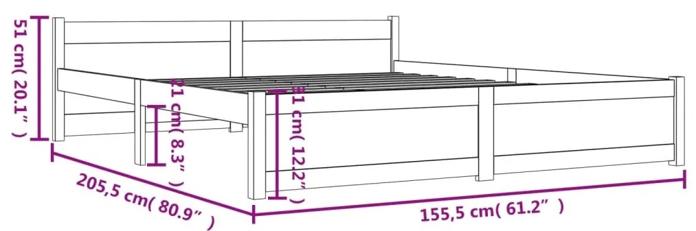 Estrutura de cama king 150x200 cm madeira maciça branco