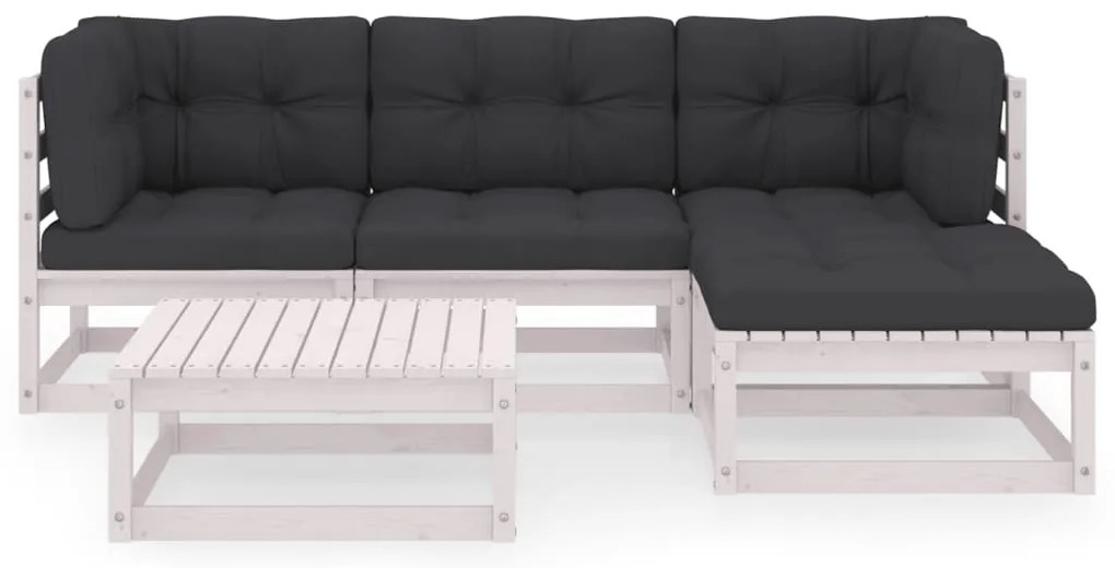 5 pcs conjunto lounge de jardim c/ almofadões pinho maciço