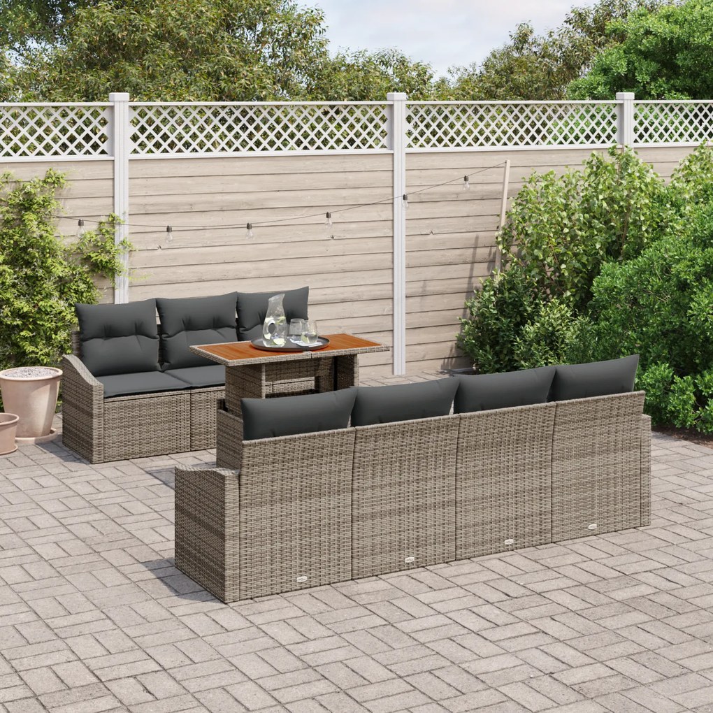 Conjunto de Sofá de Jardim de 8 Peças com Almofadas Cinza Rattan Poly