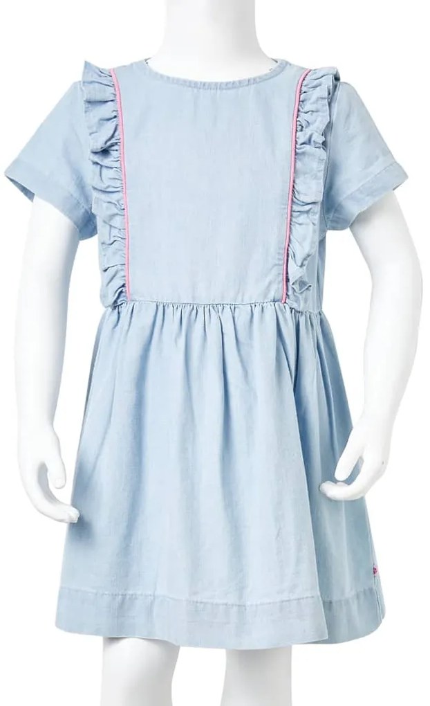 Vestido de criança com folhos azul-suave 128