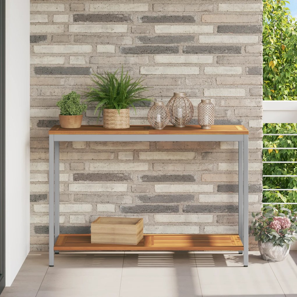 vidaXL Mesa de Exterior Natural e Cinza 35x110x75 cm Madeira Sólida e Alumínio