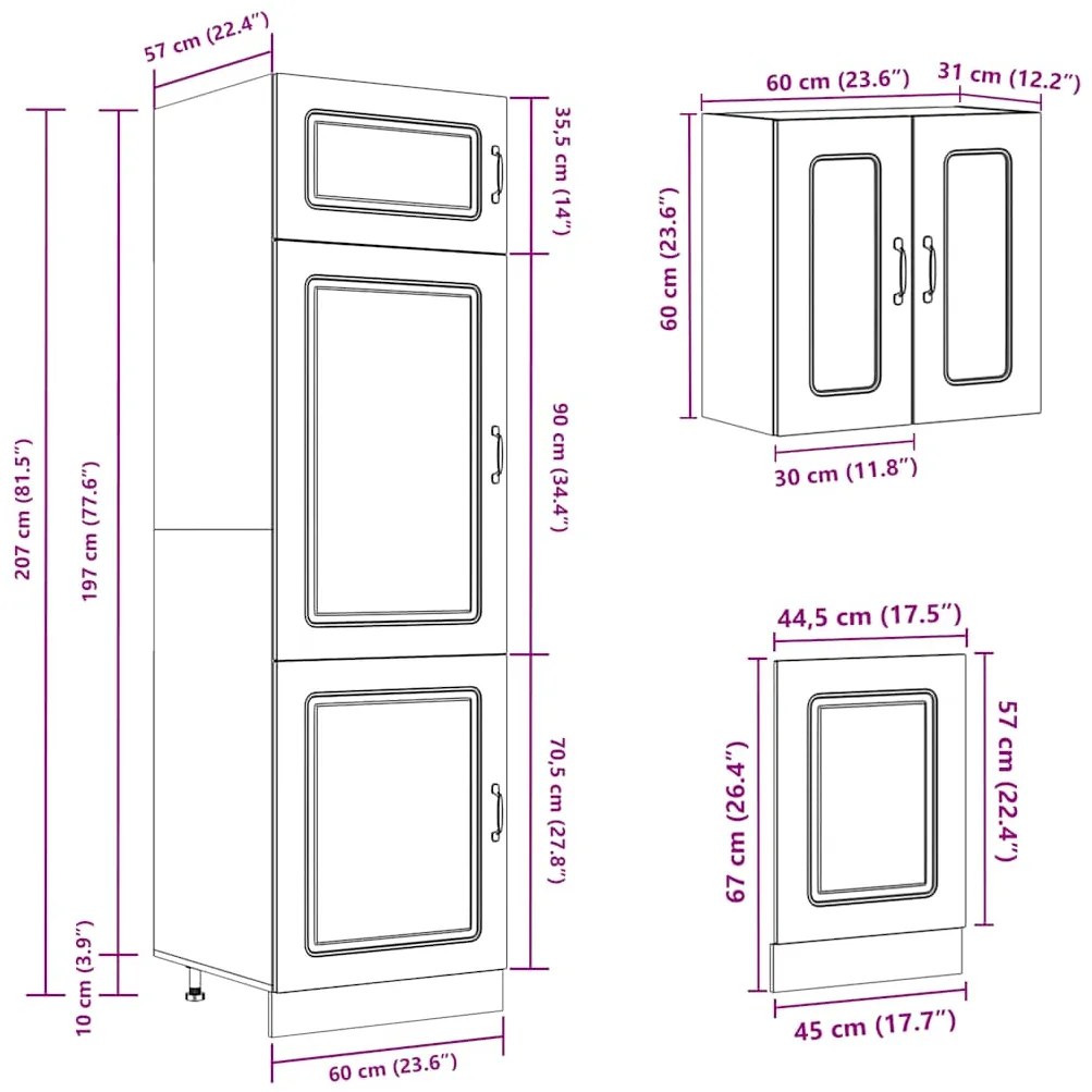 8 peças armário de cozinha conjunto Kalmar branco brilhante