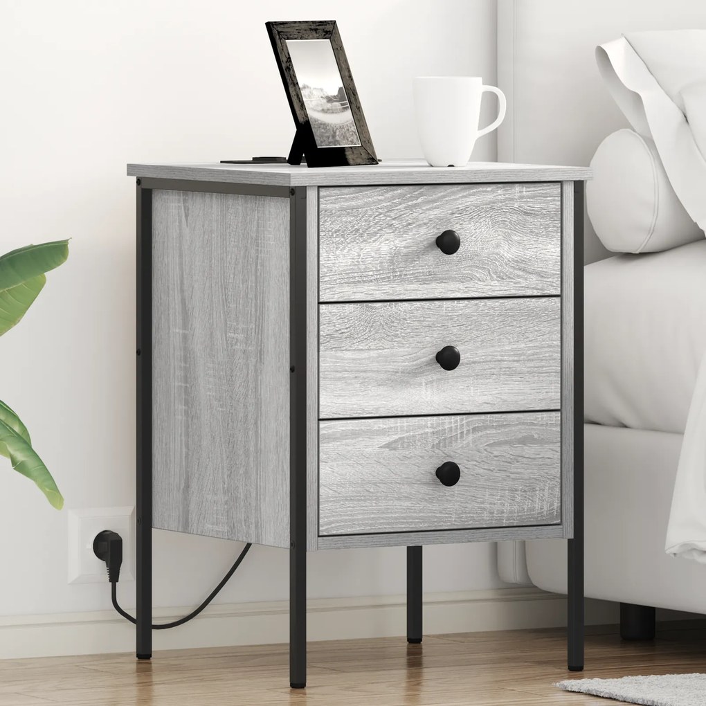vidaXL Armário de Cabeceira com gaveta Sonoma cinzento 42 x 41 x 61 cm