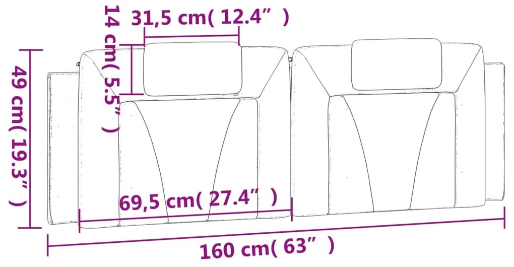 Almofadão de cabeceira 160 cm couro artificial cinzento