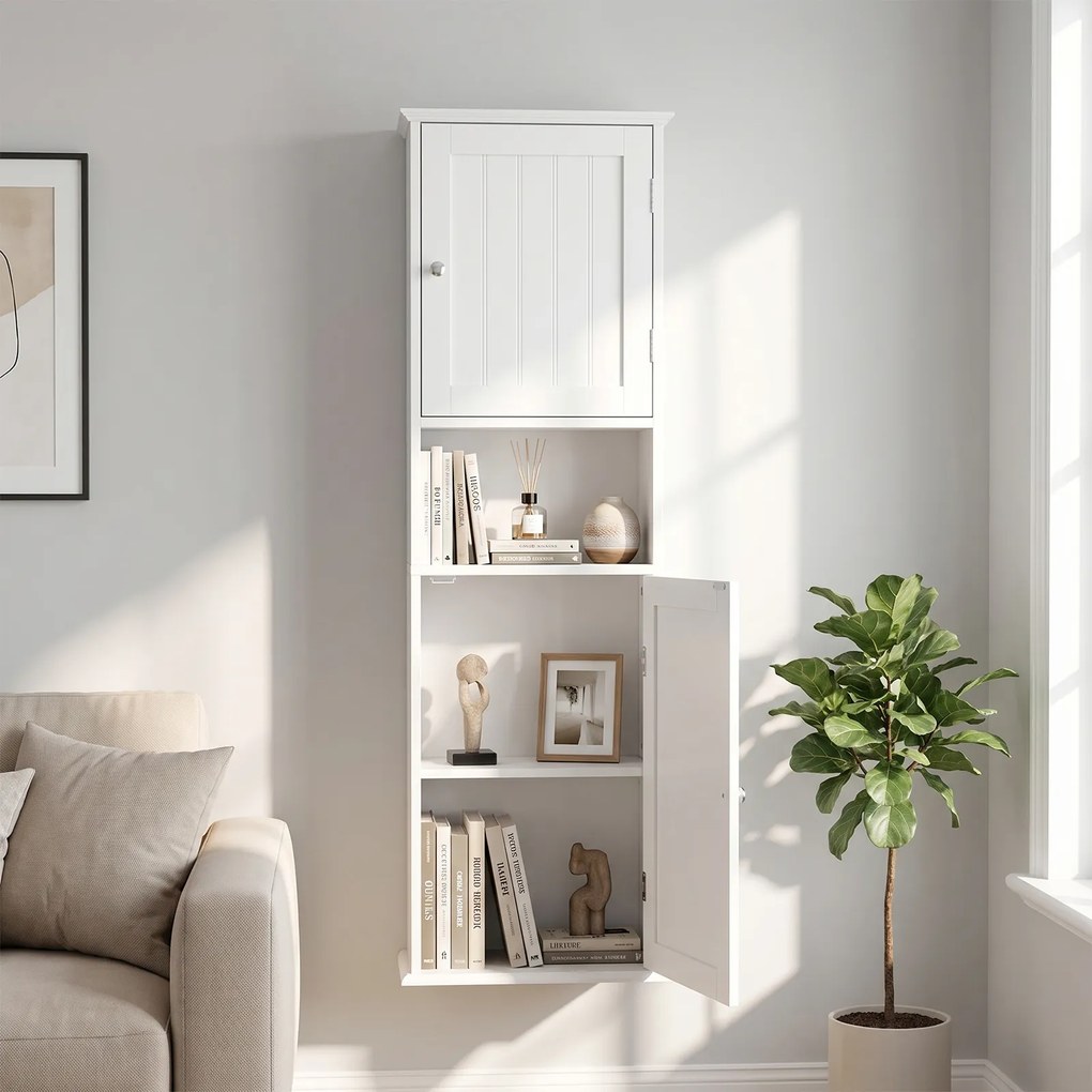 Armário de Parede para Casa de Banho, 40 x 20 x 120 cm, Prateleiras Ajustáveis, Branco