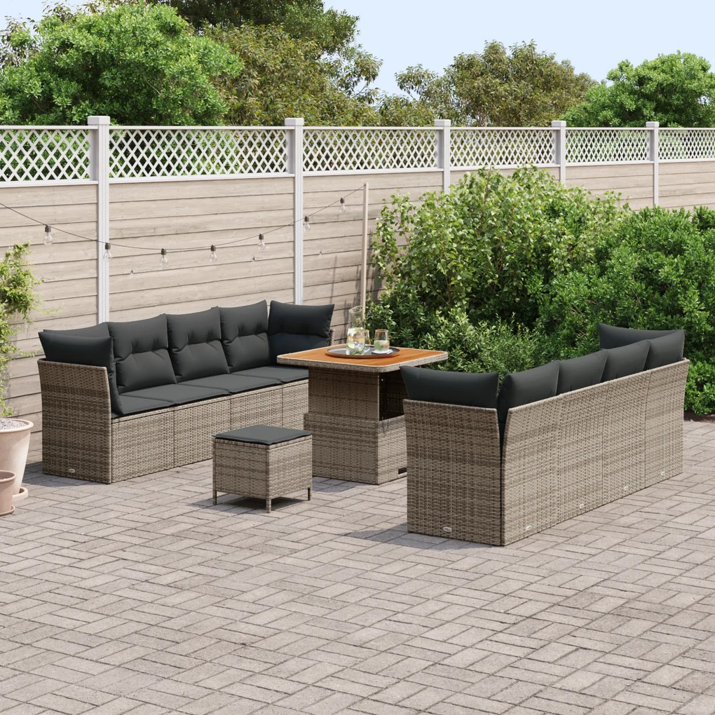 Conjunto de Sofa de Jardim vidaXL com 11 Peças com Almofadas Cinzento