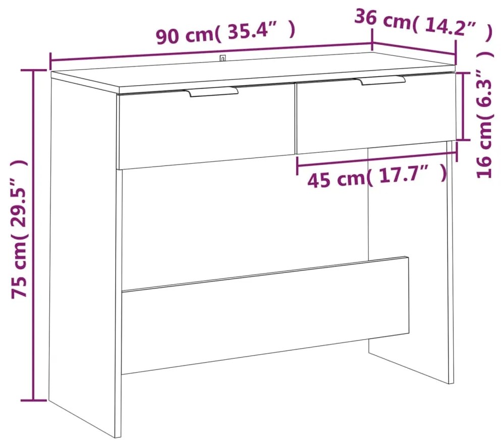 Mesa consola 90x36x75 cm derivados de madeira carvalho fumado