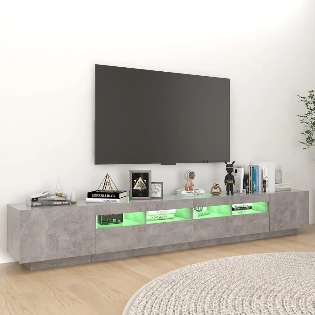 Móvel de TV com luzes LED 260x35x40 cm cinzento cimento