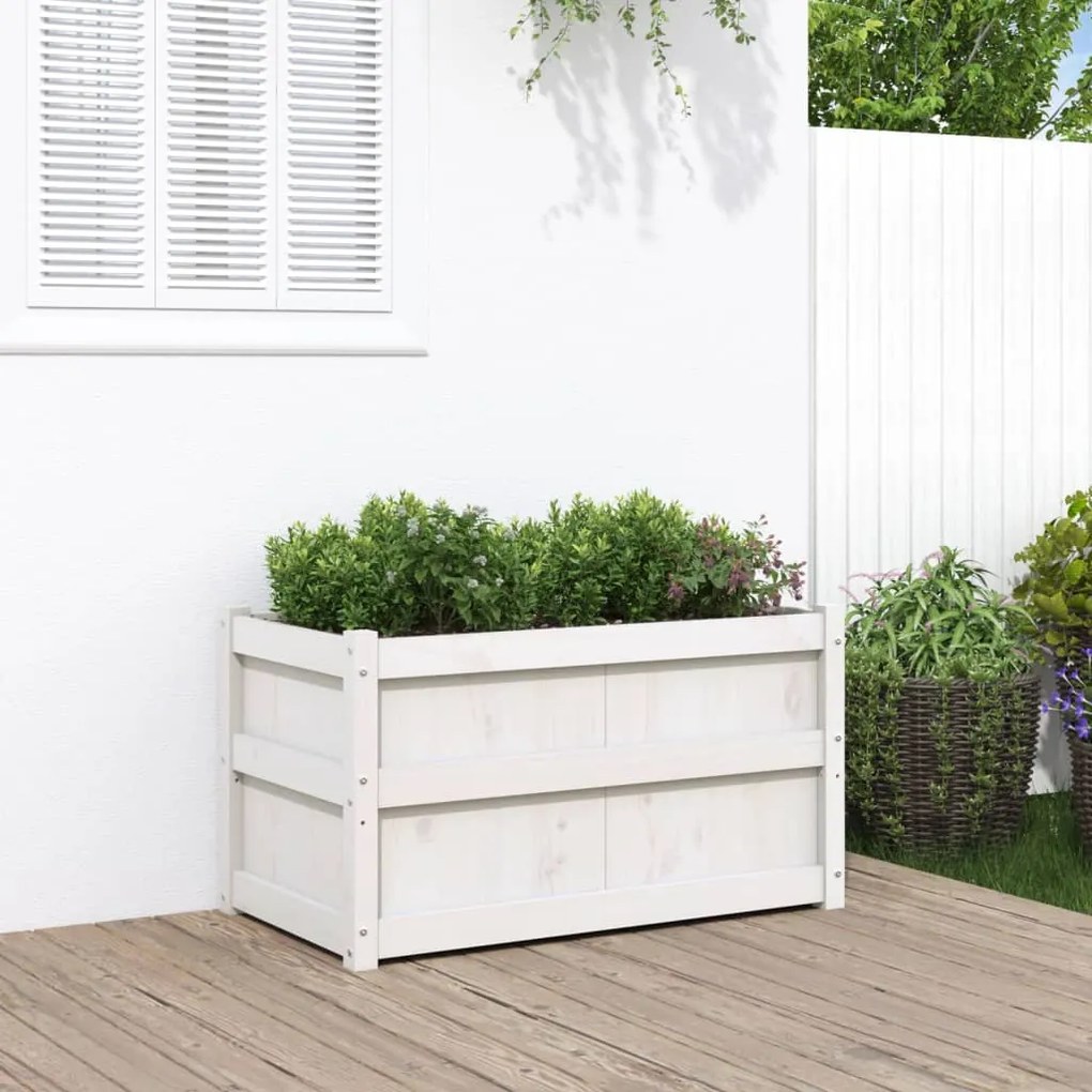 vidaXL Vaso/floreira de jardim 90x50x50 cm pinho maciço branco