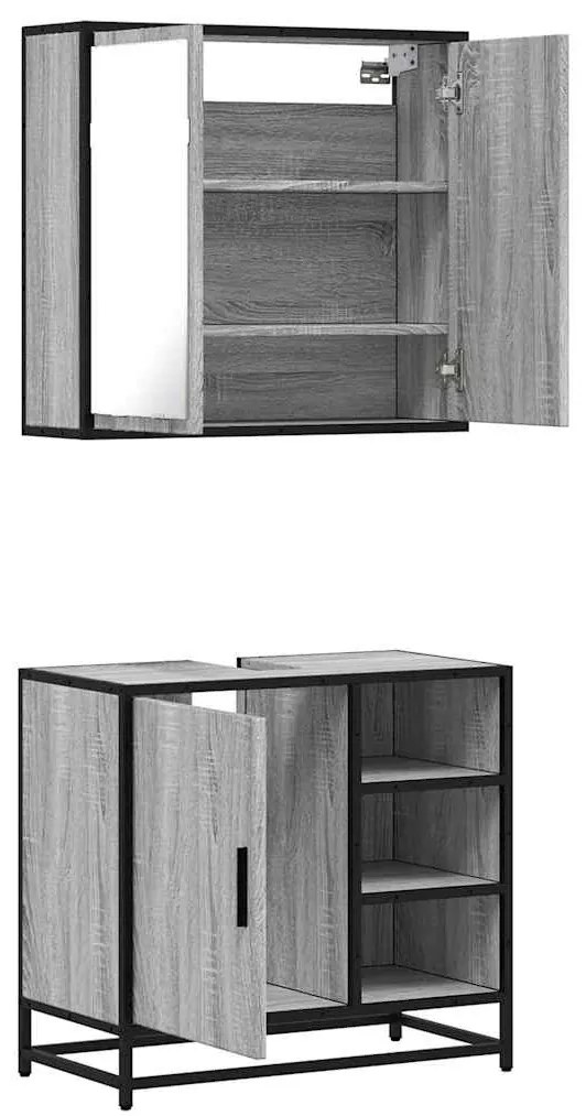 2 pcs conjunto móveis WC derivados de madeira sonoma cinza