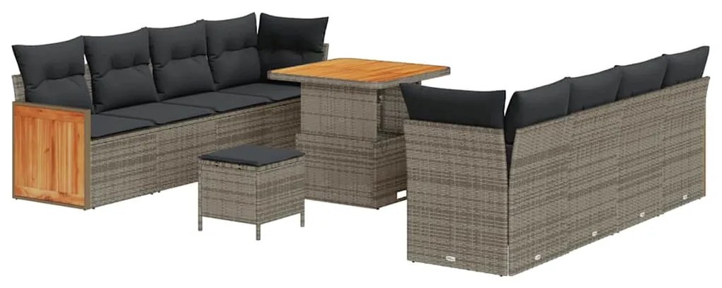 Conjunto de Sofás de Jardim com 11 Peças e Almofadas Cinza Rattan Poli