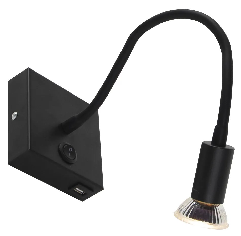 Candeeiro de parede moderno flexível USB preto - Zeno Moderno