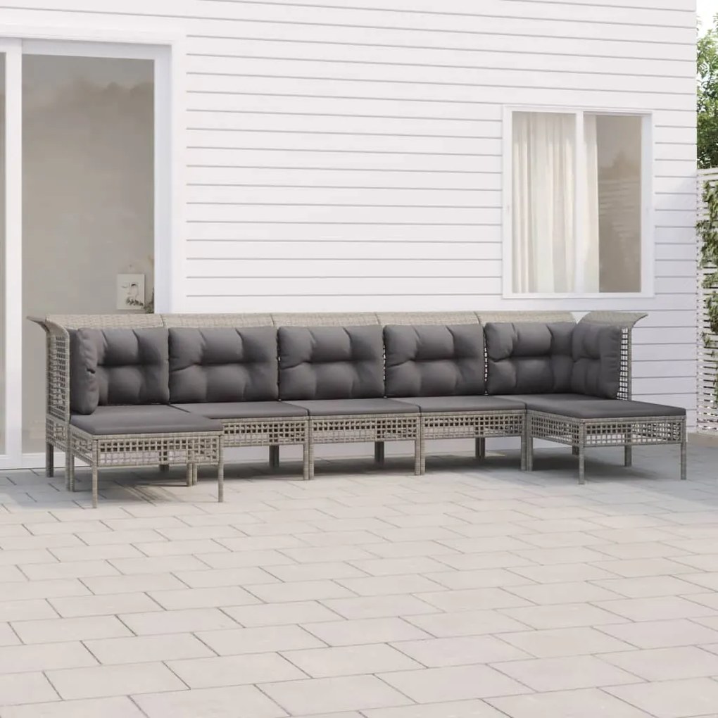 3187554 vidaXL 7 pcs conjunto lounge de jardim c/ almofadões vime PE cinzento