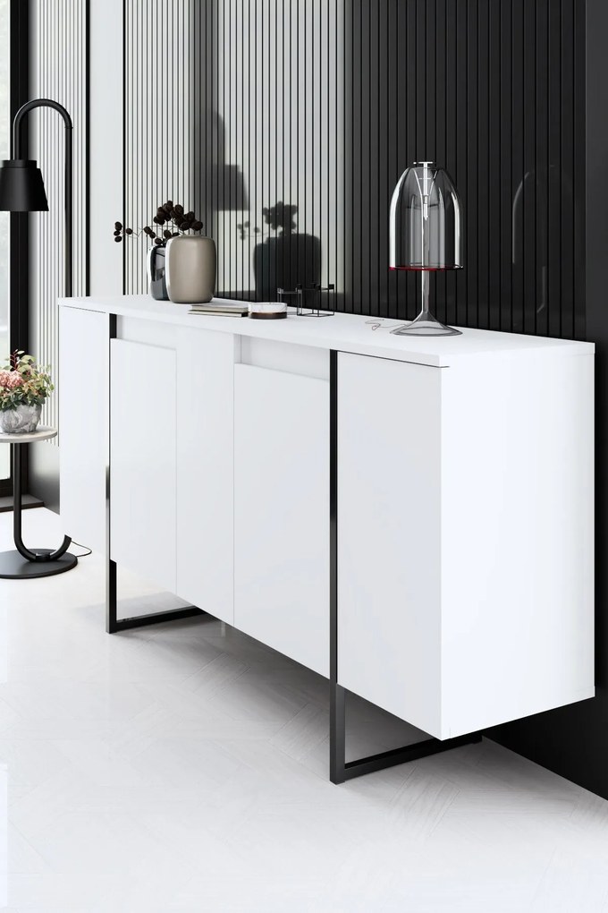Conjunto de Mobiliário de Sala de Estar Luxe – Branco e Preto – Consol