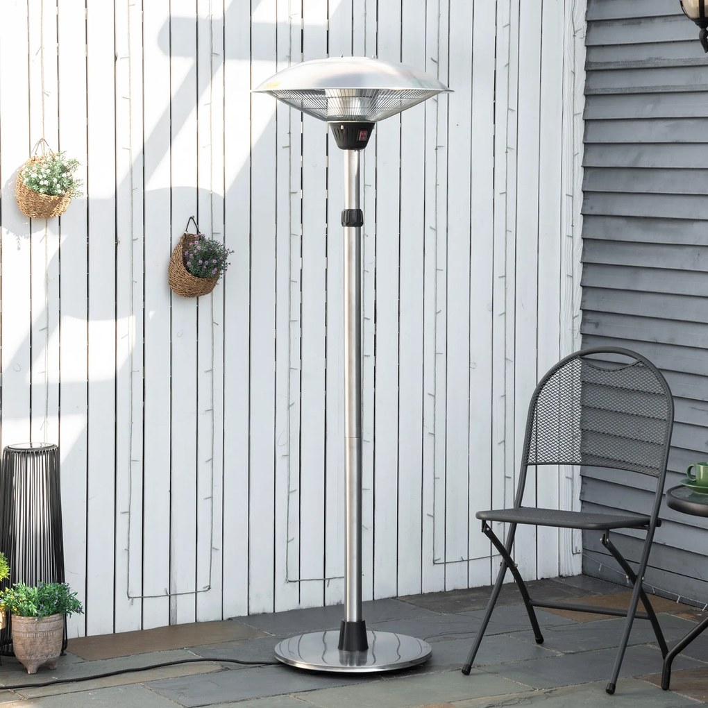 Aquecedor de Jardim Elétrico 3000W Aquecedor Infravermelho com 3 Níveis de Aquecimento Altura Ajustável Proteção IP44 para Terraço Pátio Ø58,5x160-200