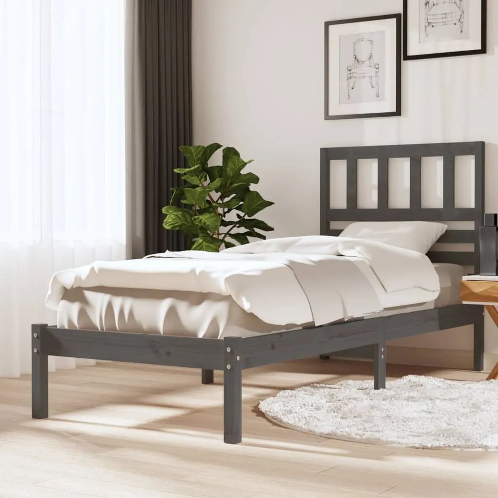 vidaXL Estrutura de cama 100x200 cm pinho maciço cinzento