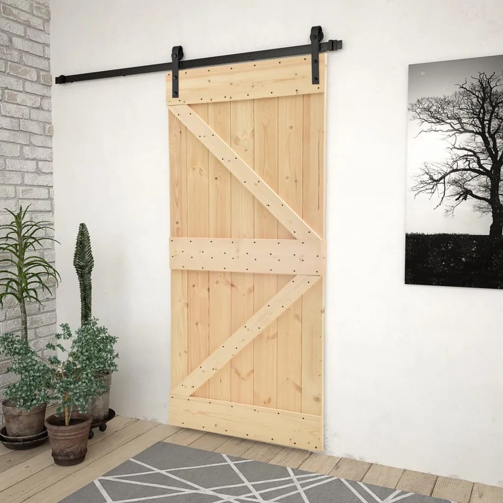 3057499 vidaXL Porta de correr com ferragens 90x210 cm madeira de pinho maciça