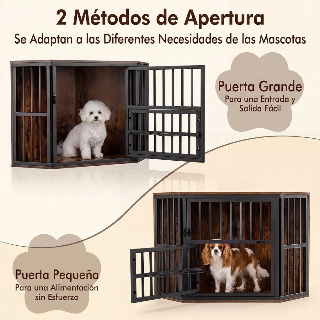 Jaula de Canto para Cães, 90 x 55 x 60 cm, Tampo Amplo, Castanho