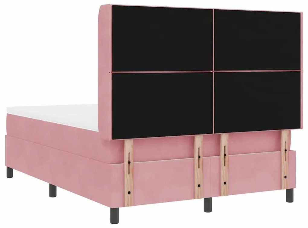 Cama Box Spring com Colchão &amp; LED Rosa 140x190 cm Veludo