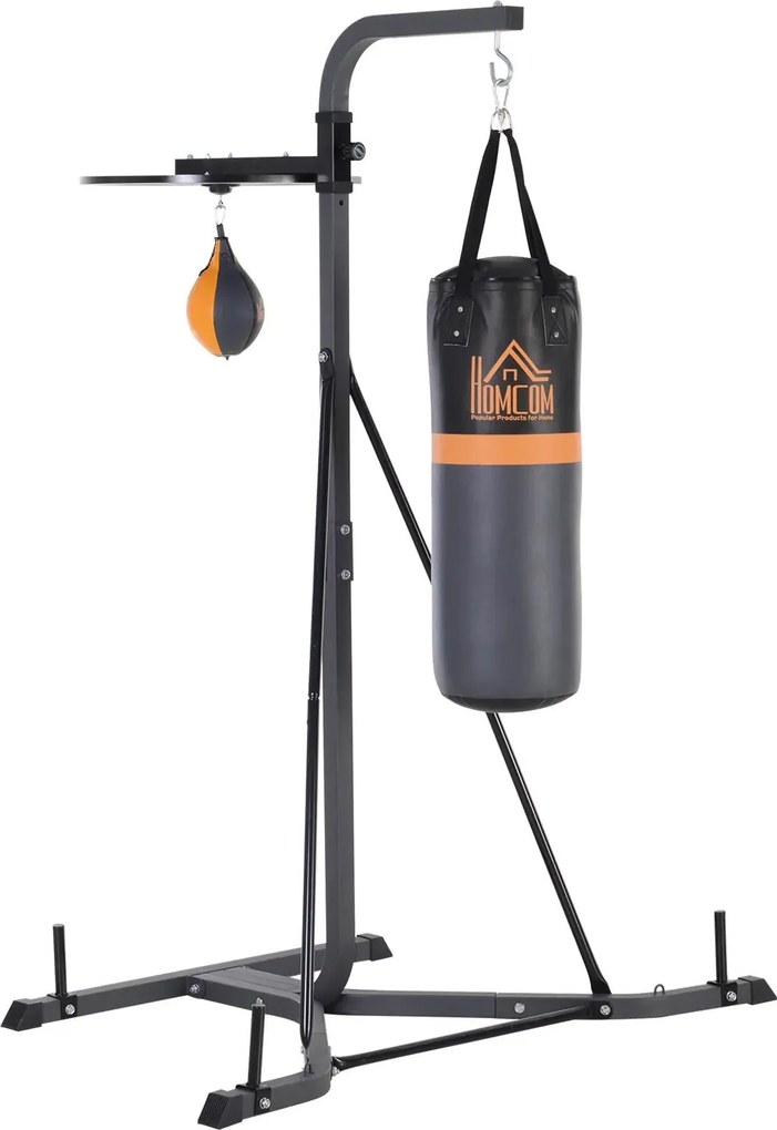 Saco de Boxe Suspenso com Suporte Bola de Velocidade Ajustável em Altura de 167-187cm e Inflador para Treinamento Fitness em Casa Ginásio 115×157×221
