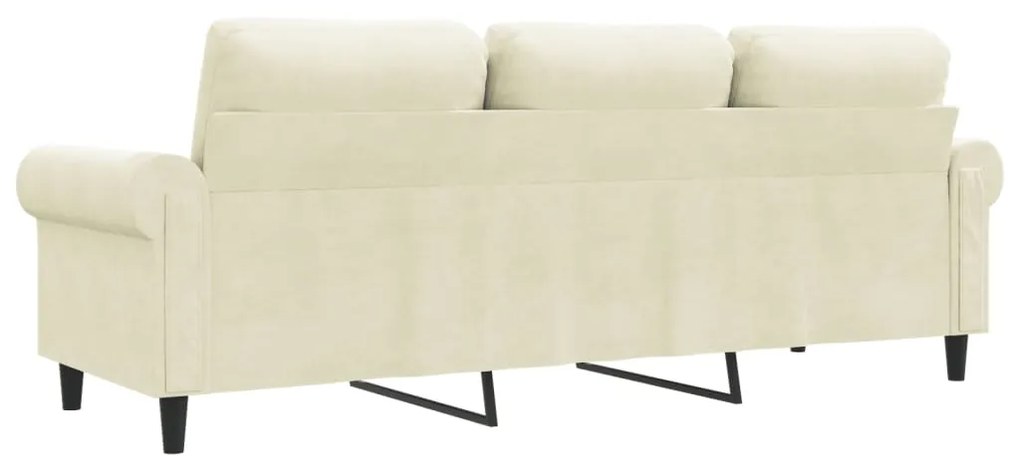 Sofá de 3 lugares 180 cm veludo cor creme