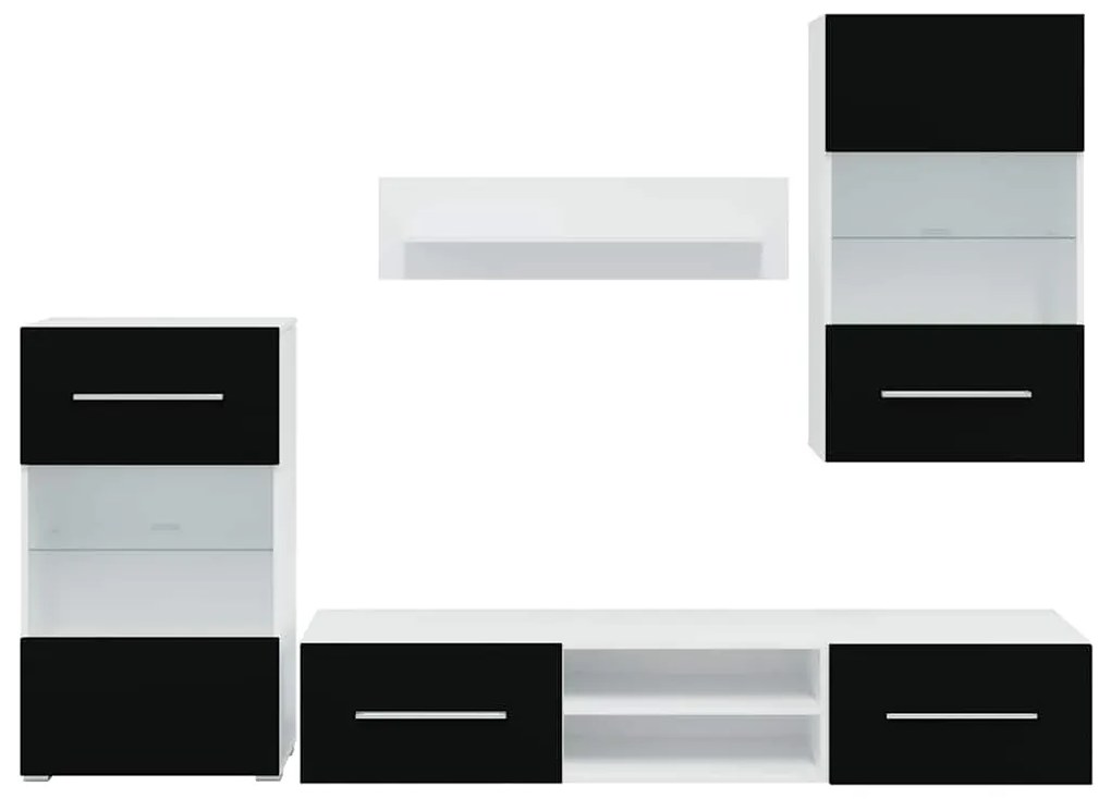 Armários de parede para TV com luz LED, 5 pcs, preto