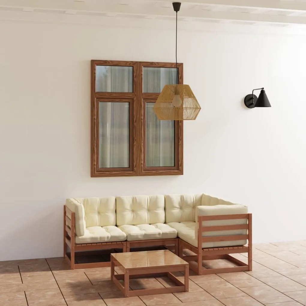 vidaXL 5 pcs conjunto lounge de jardim com almofadões pinho maciço