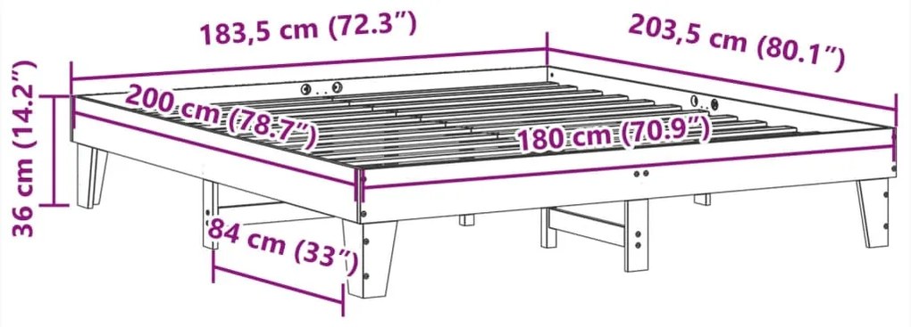 Cama sem colchão 180x200 cm pinho maciço castanho-mel