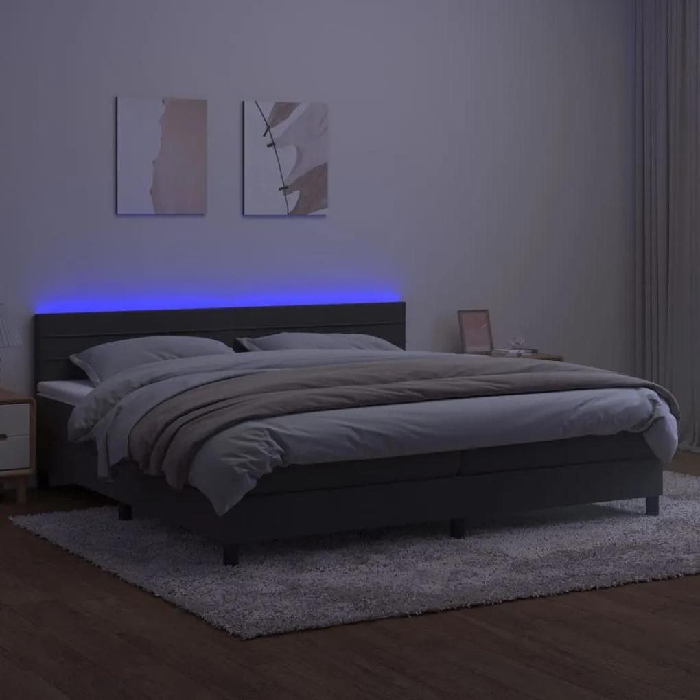 Cama box spring c/ colchão/LED 200x200cm veludo cinzento-escuro