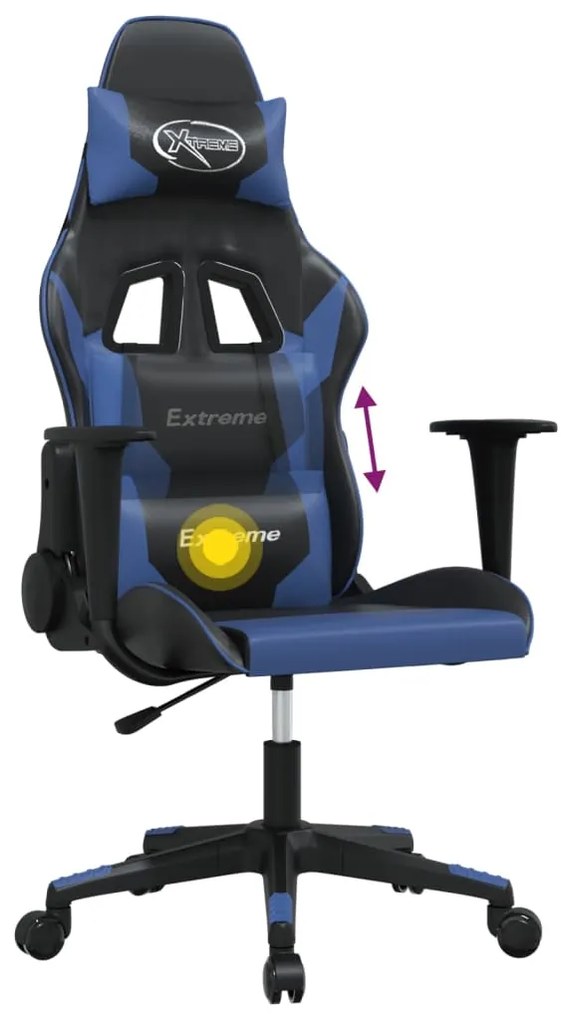 Cadeira gaming de massagens couro artificial preto e azul