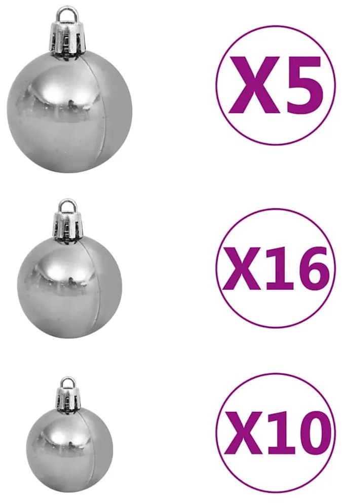 Árvore Natal artificial pré-iluminada c/ bolas PVC rosa